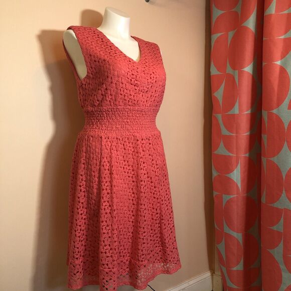 Rabbit Rabbit Rabbit Pink Sleeveless Midi Dress XL V Neck Stretch Cottage Lined - Picture 3 of 7